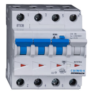 Diferential RCBO 3P+N, TIP A, C16/0.1, 6kA, Schrack